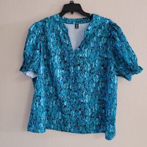 Shein Women's 4XL Blouse - Blue & Black Abstract Print